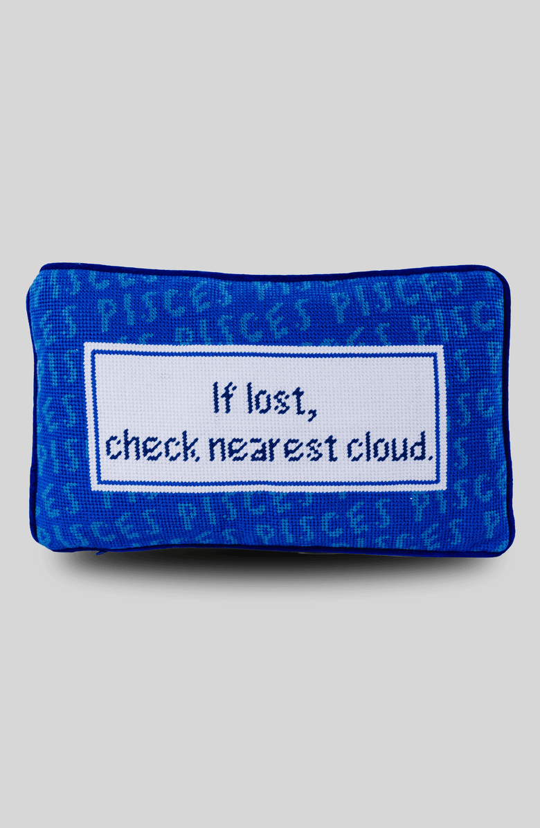 Furbish Pisces Needlepoint Pillow, Main, color, Blue