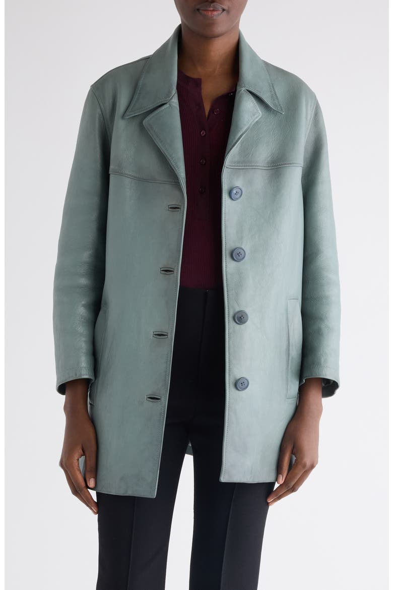 Waxy Leather Coat, Main, color, FADED BLUE