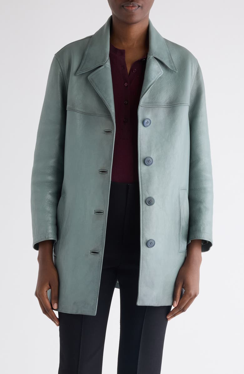 Chloé Waxy Leather Coat, Main, color, Faded Blue
