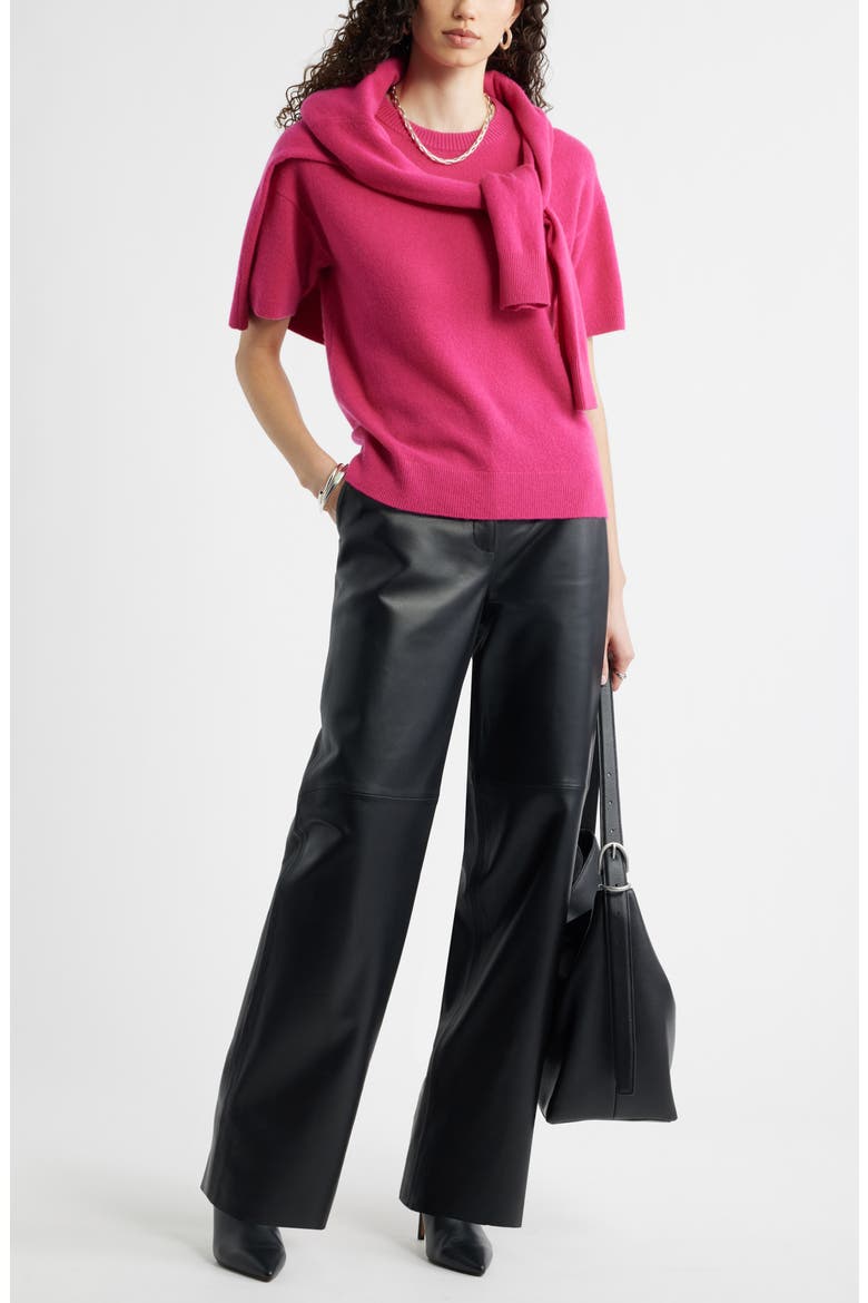 Short Sleeve Cashmere Sweater, Alternate, color, RED JAZZY