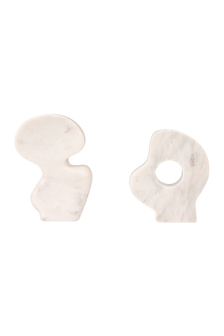 Decorative Abstract Marble Sculptures, White, Set of 2, Alternate, color, White