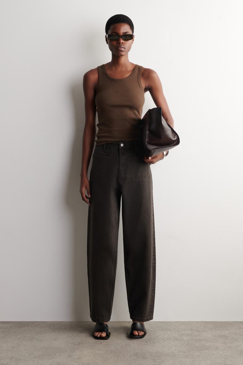 Patch-Pocket Straight-Leg Jeans, Main, color, BROWN