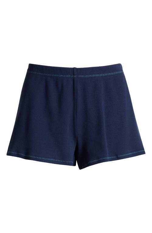 Skims Stretch Cotton Rib Loose Shorts In Navy