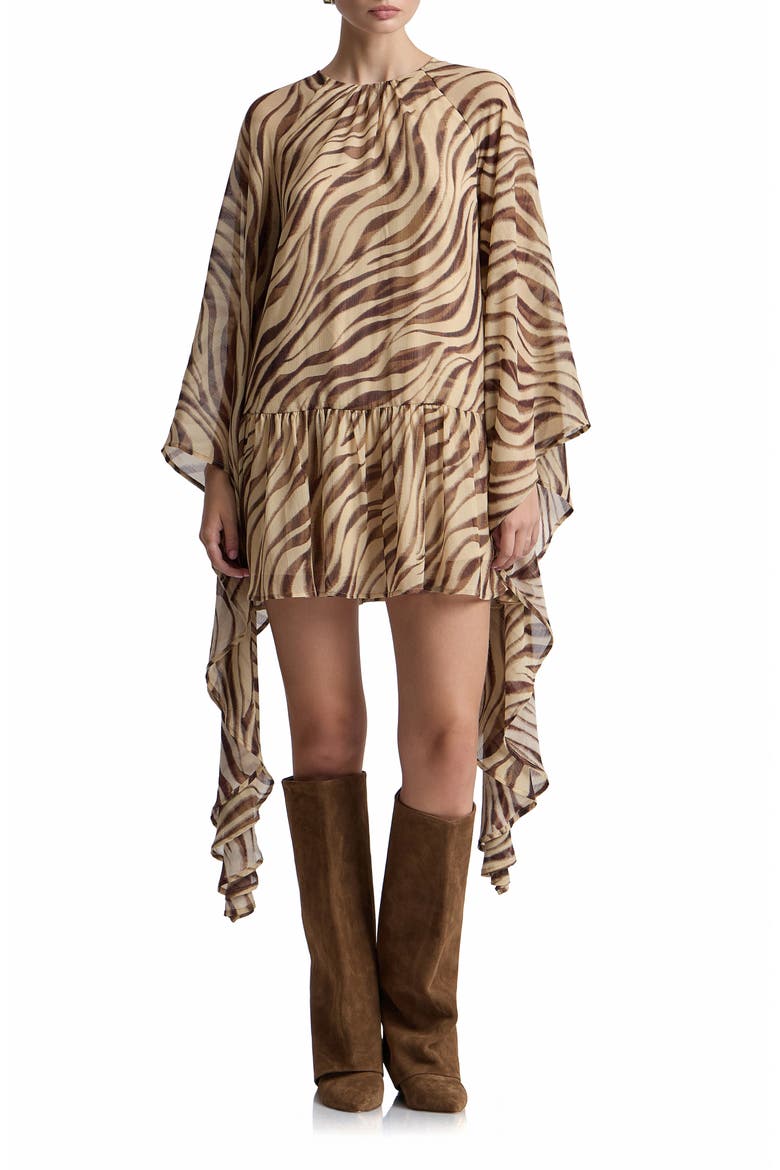 Ruffle Long Sleeve Minidress, Main, color, AUTUMN ZEBRA
