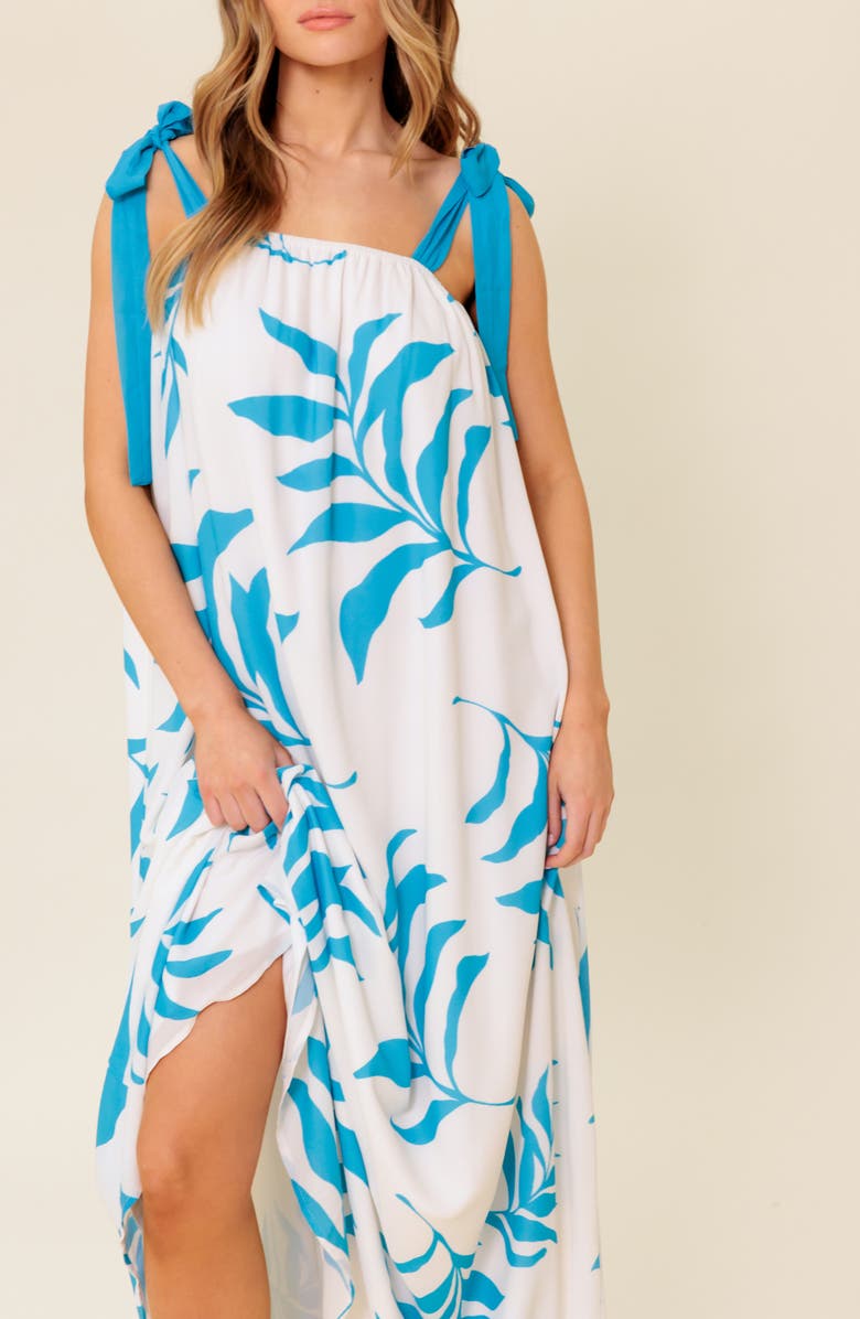 FLYING TOMATO Tie Strap Maxi Dress, Alternate, color, Ivory Blue