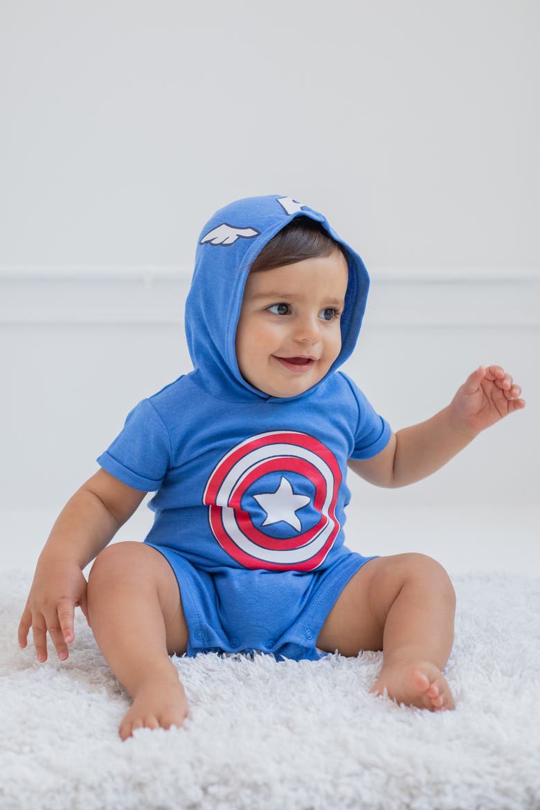 Hooded Romper, Alternate, color, Captain America Blue