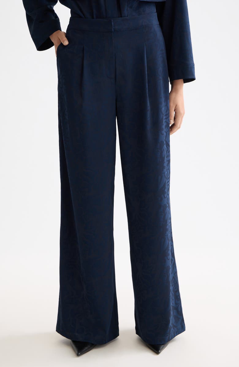 Scotch & Soda Eleni Jacquard High Waist Wide Leg Pants, Main, color, Sky Captain