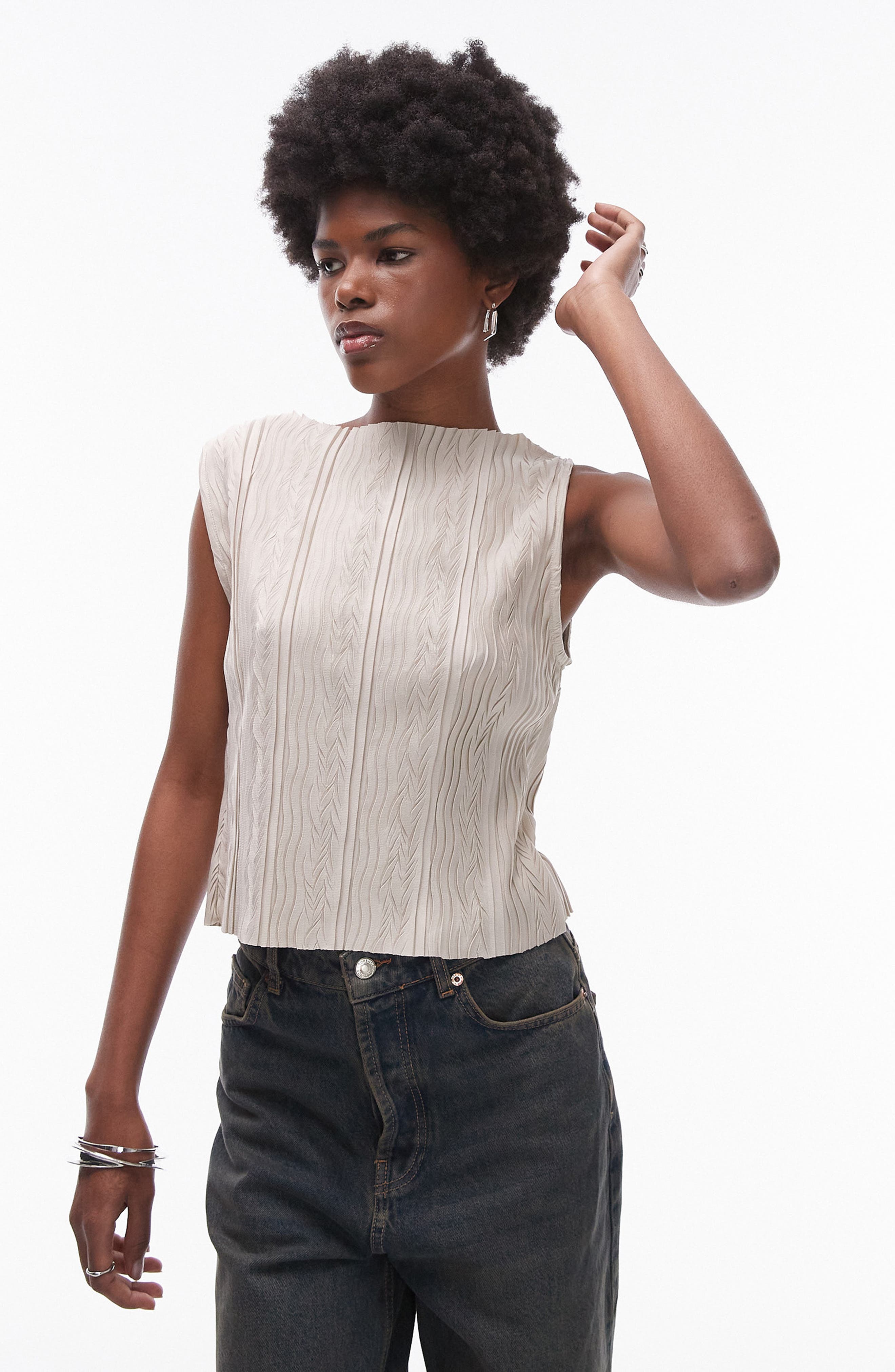 Sleeveless Plisse Top