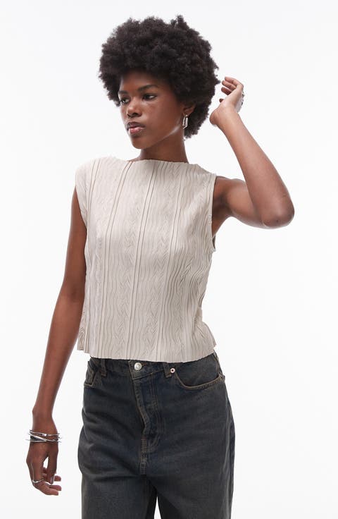 Sleeveless Plissé Top