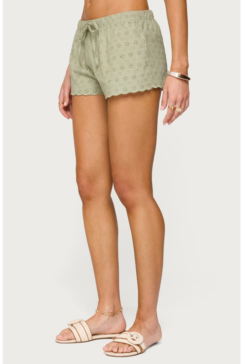 Talula Cotton Eyelet Tie Waist Shorts, Alternate, color, OLIVE