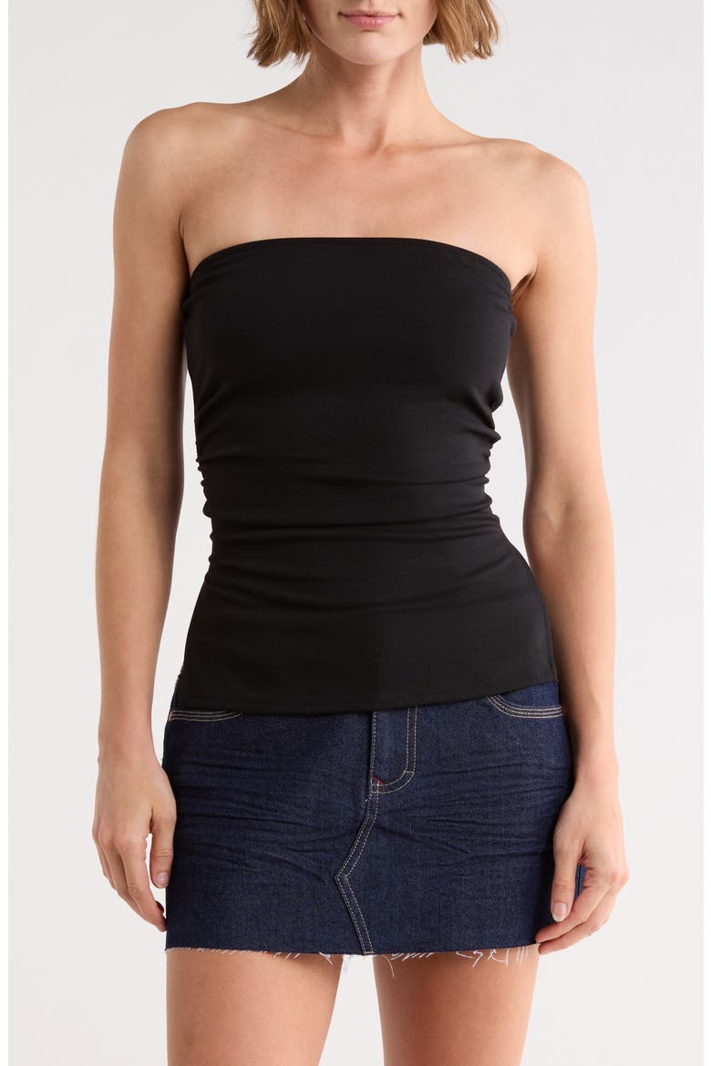 Split Hem Tube Top, Main, color, BLACK