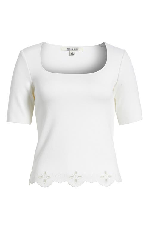 Zoe And Claire Embroidered Cutout Sweater In White