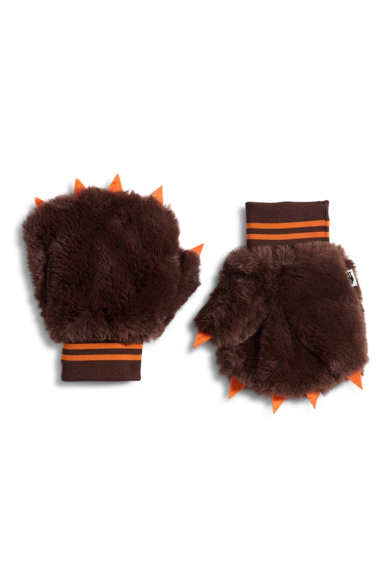 Kids' Faux Fur Claw Appliqué Mittens, Main, color, BROWN