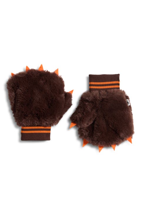 Kids' Faux Fur Claw Appliqué Mittens