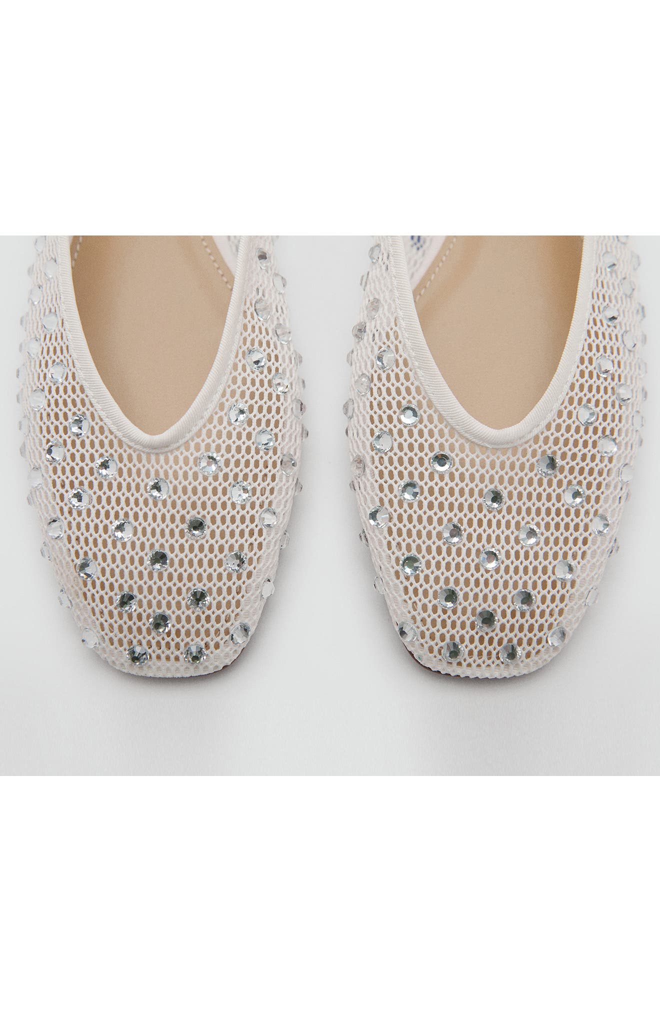 MANGO Embellished Ballet Flat, Alternate, color, White