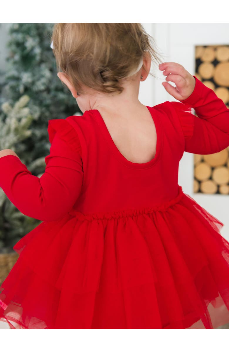 RuffleButts Baby Girls Flutter Tulle Long Sleeve Twirl Romper, Alternate, color, Red