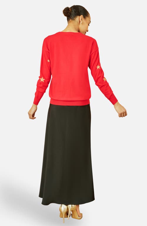 Yumi Foil Star Print Relaxed Fit Sweater In Red