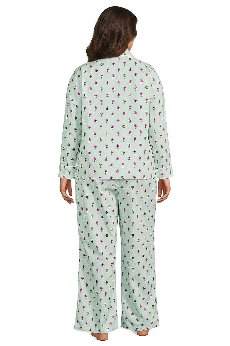 Plus Size Cotton Poplin 2 Piece Pajama Set - Long Sleeve Top and Pants, Alternate, color, Celery Floral Stems