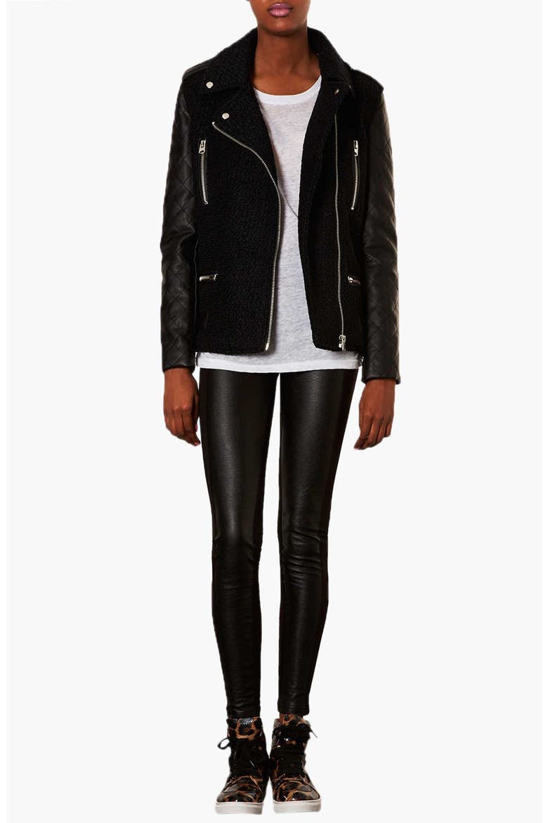 Faux Leather Front Leggings, Alternate, color, BLACK