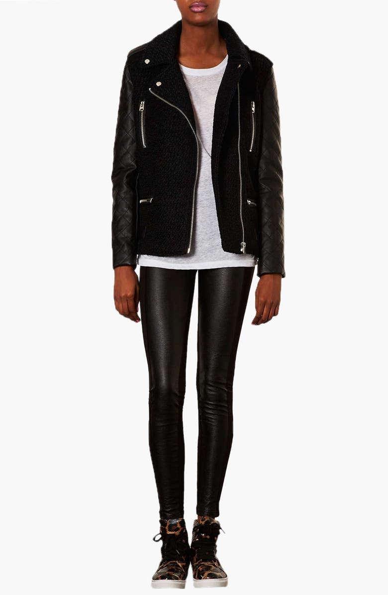 Topshop Faux Leather Front Leggings, Alternate, color, 
