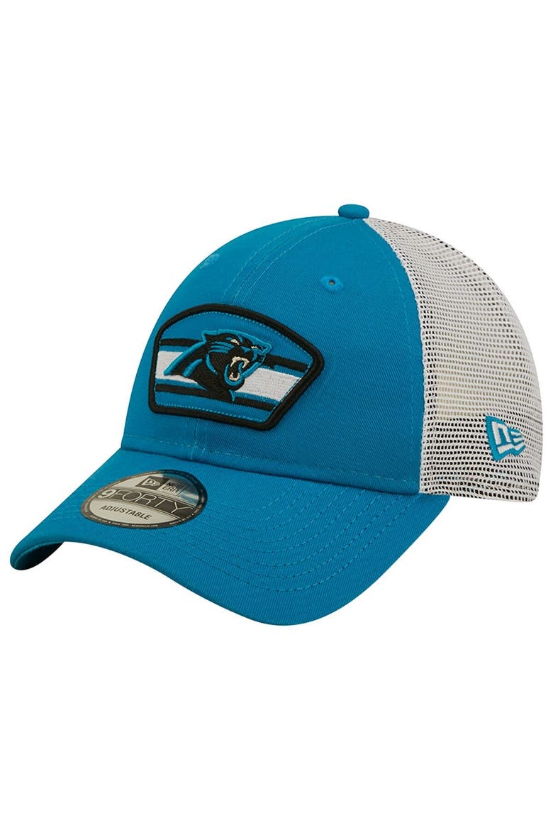 Men's New Era Blue/White Carolina Panthers Logo Patch Trucker 9FORTY Snapback Hat, Main, color, Blue