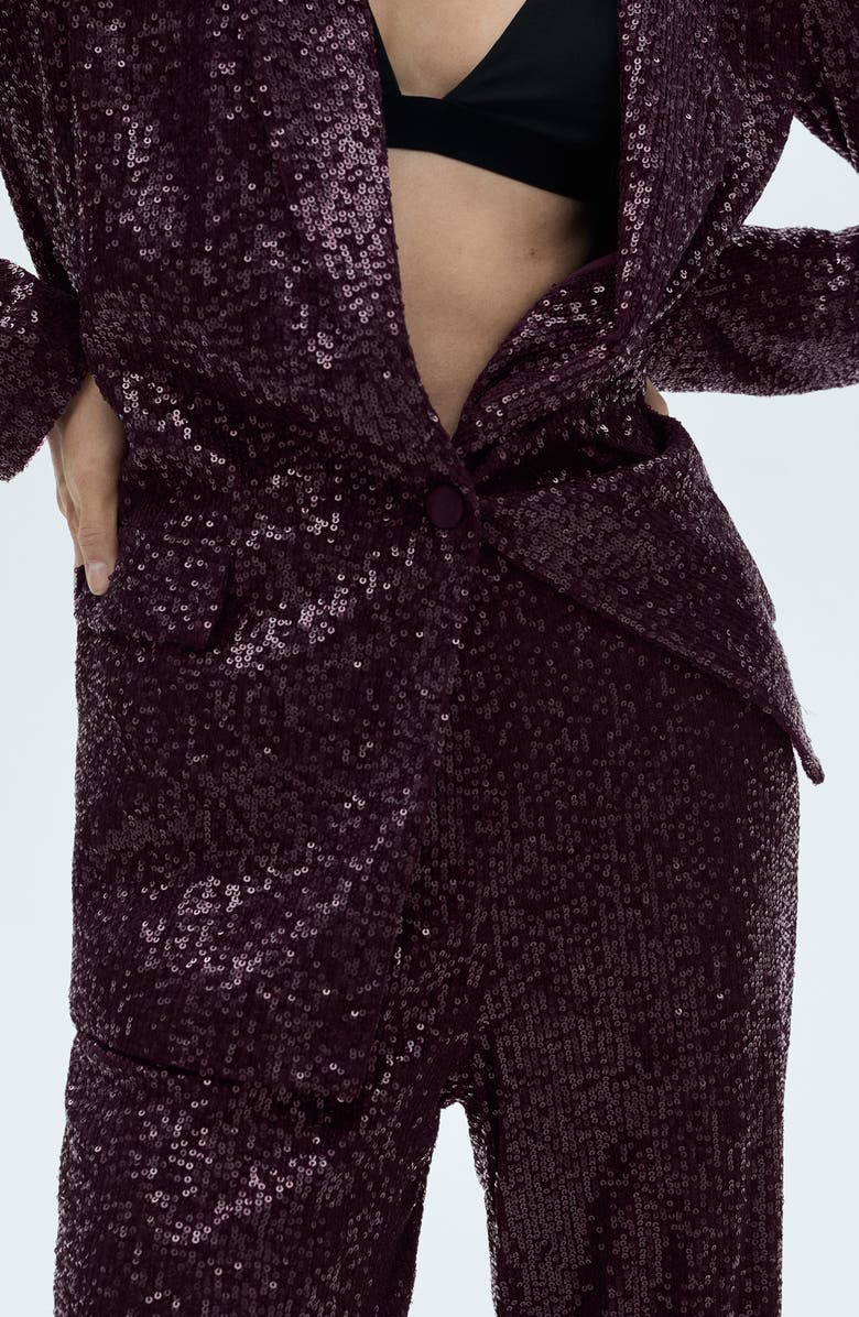 MANGO Wide Leg Sequin Pants, Alternate, color, Wine