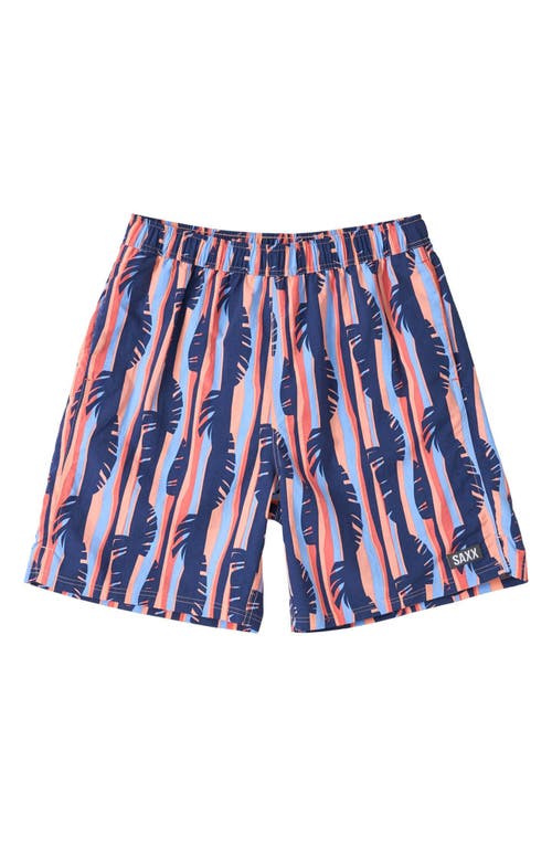 Saxx Go Coastal 2-in-1 Volley 7-inch Swim Trunks In Tropic Stripe-multi