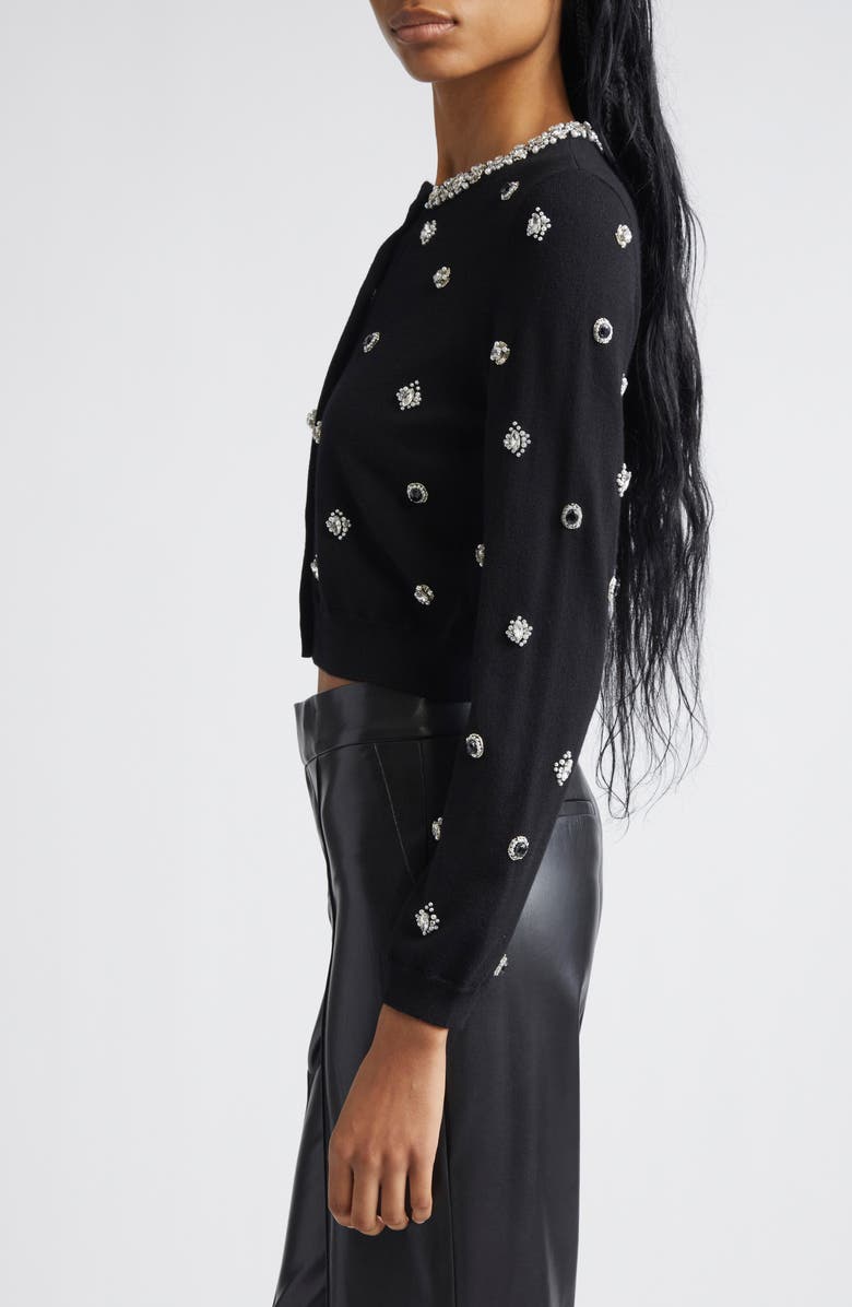 Alice + Olivia Dollie Jewel Embellished Cardigan, Alternate, color, Black
