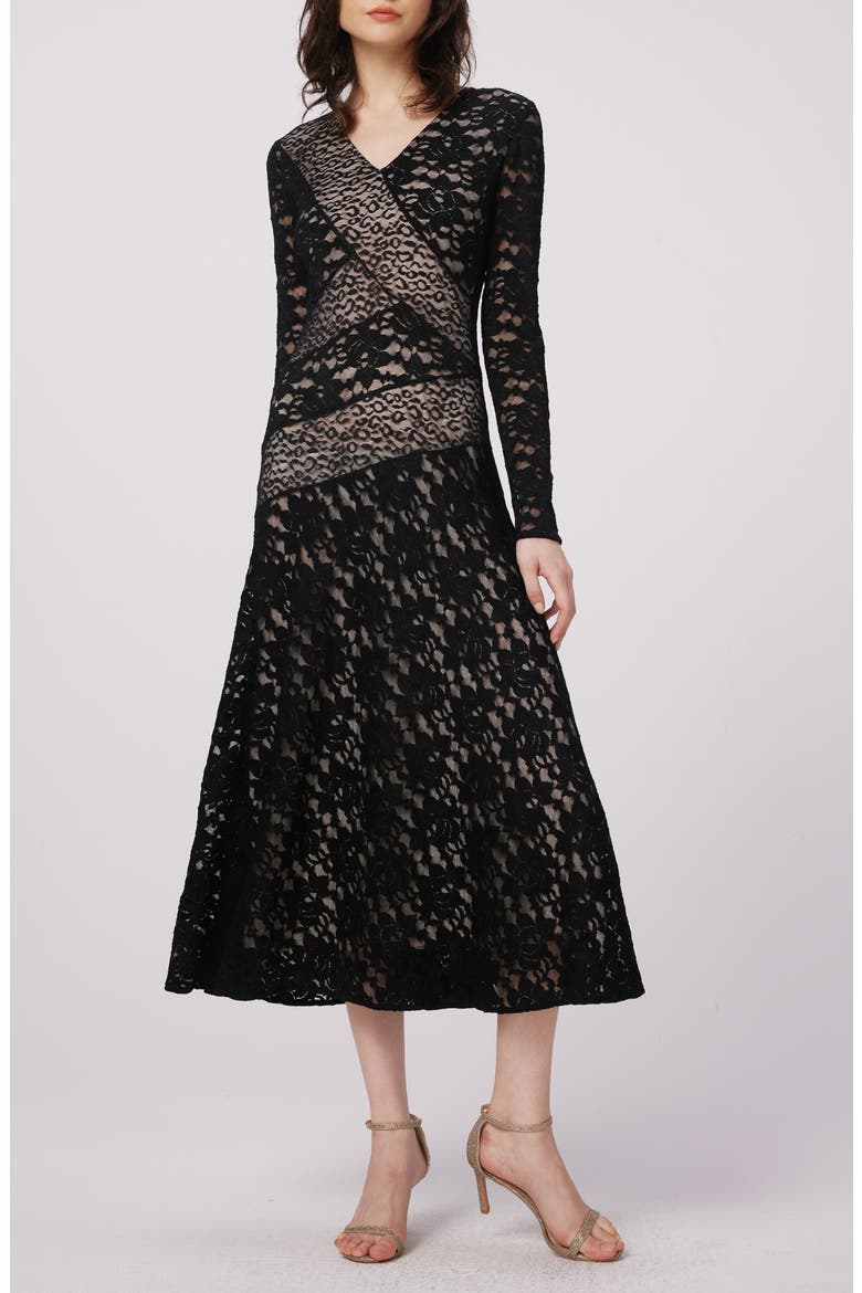 Park Long Sleeve Lace Midi Dress, Main, color, BLACK