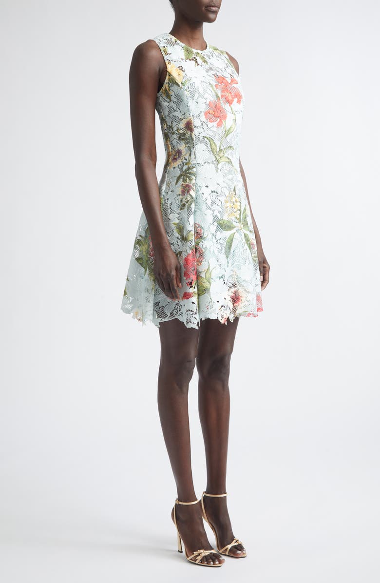 Oscar de la Renta Floral Print Guipure Lace Dress, Alternate, color, Saltwater Multi