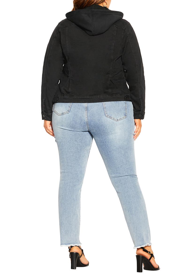 Hooded Denim Jacket, Alternate, color, WASHED BLACK