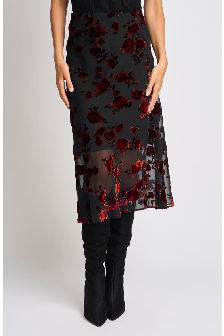 Burnout Bias Cut Midi Skirt, Main, color, RICH BLACK 060