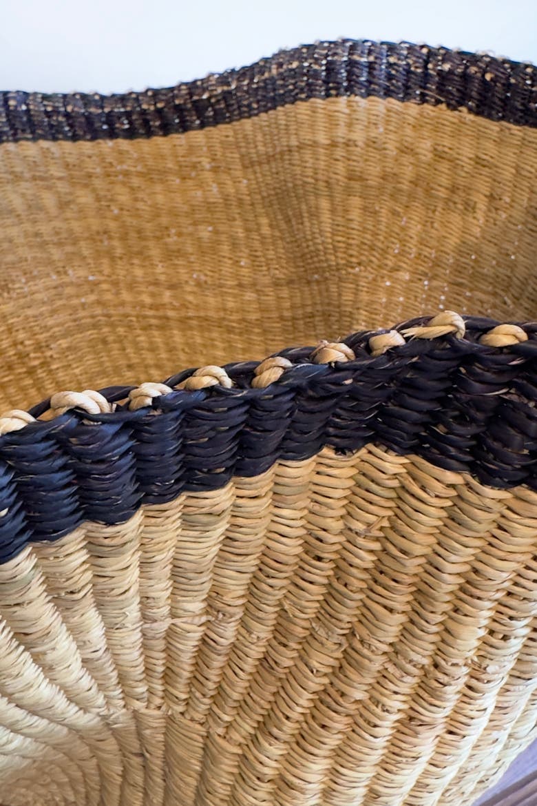Handwoven Wave Basket, Alternate, color, Natural w/ Black