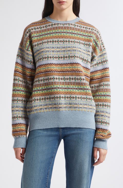Lorne Oversized Fair Isle Crewneck Wool Sweater
