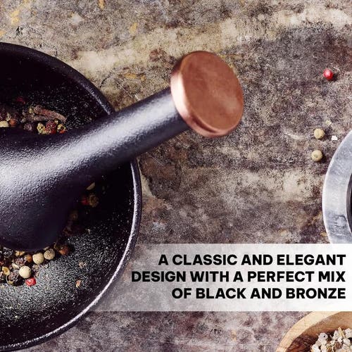 Alva Nori 2-cup Enameled Cast Iron Mortar & Pestle Set In Black