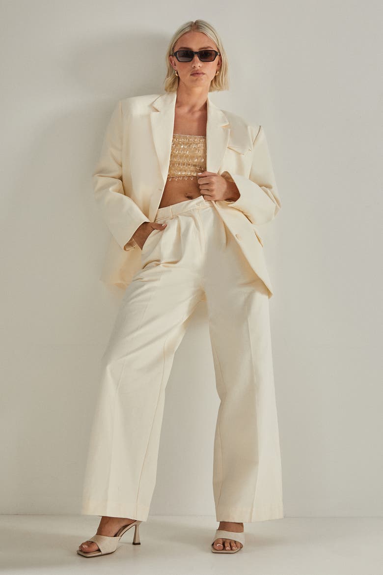Twill Buckle Tailored Pants, Alternate, color, Cream