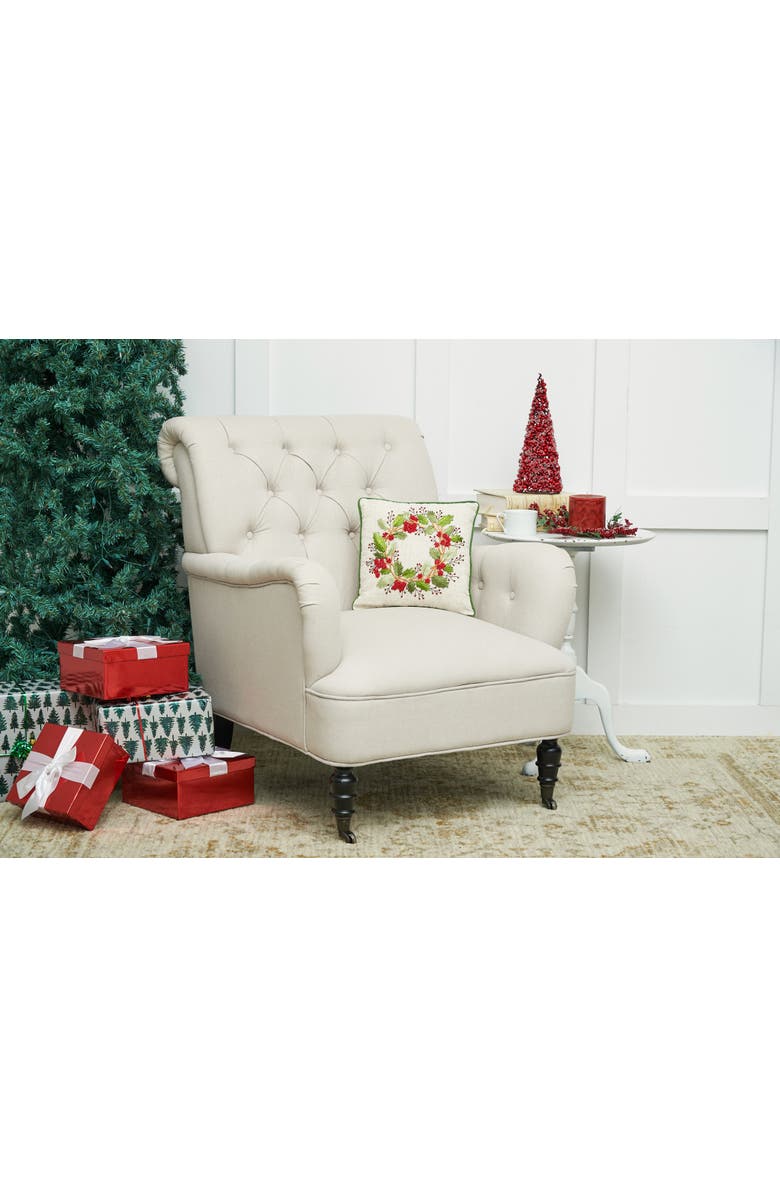 C&F Home Berry Wreath Christmas Botanical Small/Petite Accent Pillow, 12" x 12", Alternate, color, Brown