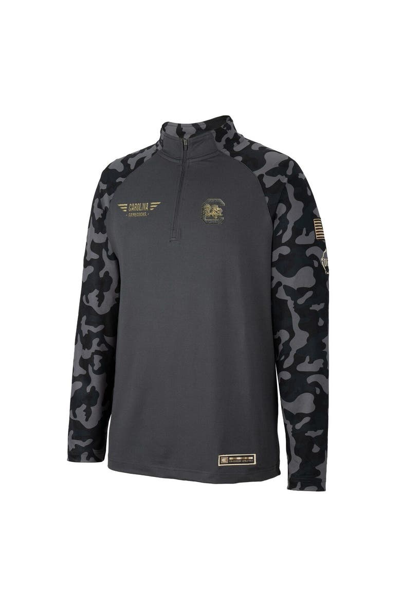 Men's Colosseum Charcoal South Carolina Gamecocks OHT Military Appreciation Long Range Raglan Quarter-Zip Jacket, Alternate, color, Charcoal