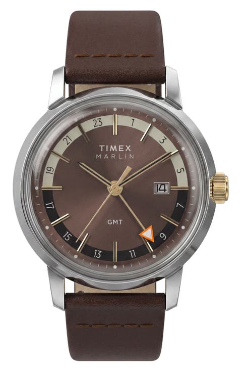 Marlin GMT Leather Strap Watch, 40mm