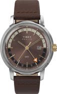 Timex® Marlin GMT Leather Strap Watch, 40mm
