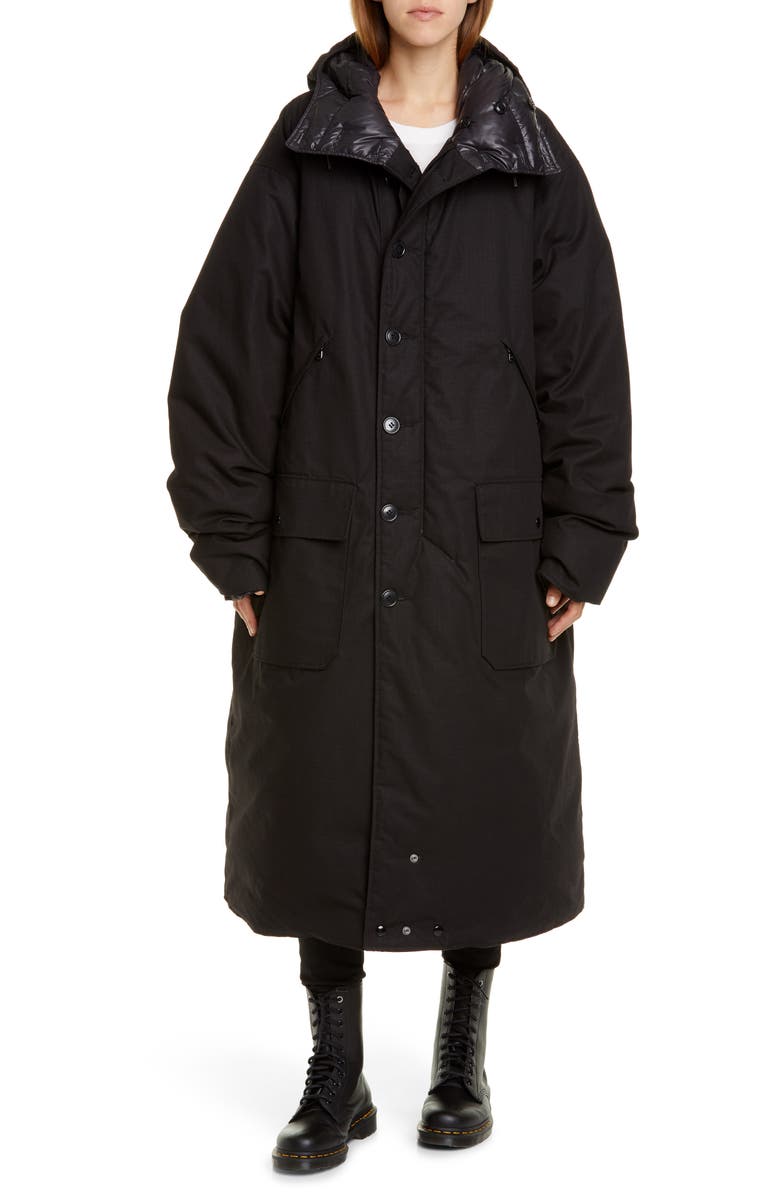 R13 Long Hooded Down Puffer Coat, Main, color, 