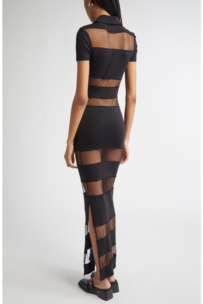 Stripe Sheer Polo Dress, Alternate, color, BLACK