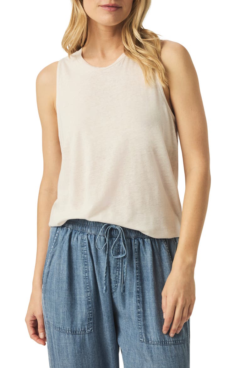 Cady Crewneck Linen Blend Tank, Main, color, MOONSTONE