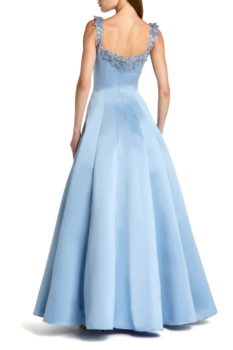 Satin Beaded Off The Shoulder Ballgown, Alternate, color, Slate Blue