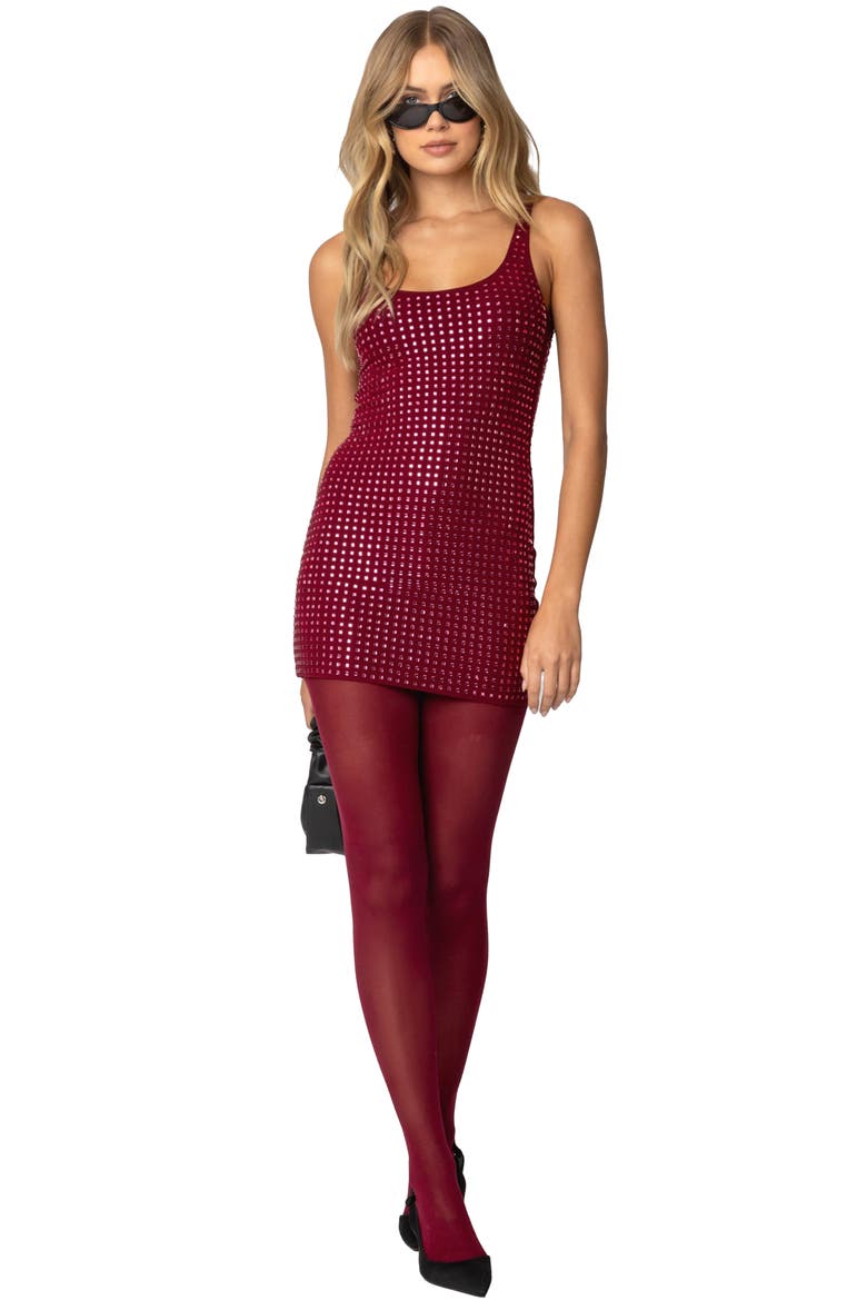 Rhinestone Mesh Minidress, Alternate, color, BURGUNDY