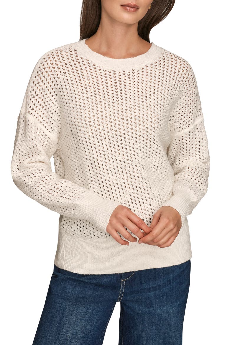 Open Stitch Cotton Blend Sweater, Main, color, CREAM