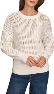 Donna Karan New York Open Stitch Cotton Blend Sweater