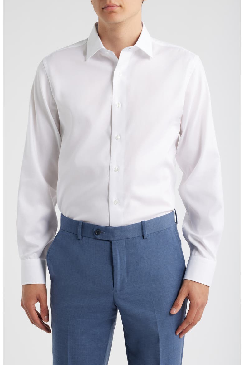 Trim Fit Diamond Textured White Cotton Dress Shirt, Main, color, WHITE