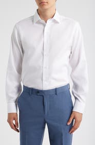 Lorenzo Uomo Trim Fit Diamond Textured White Cotton Dress Shirt