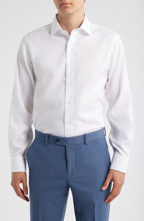 Lorenzo Uomo Trim Fit Diamond Textured White Cotton Dress Shirt 